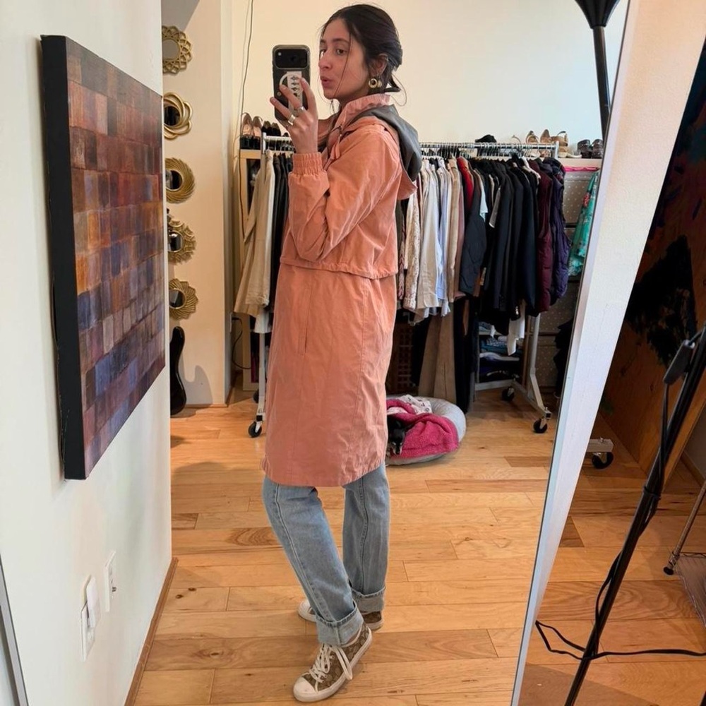 Hooded Weatherproof Trench Coat in Dusty Orange - Picture 2 of 7